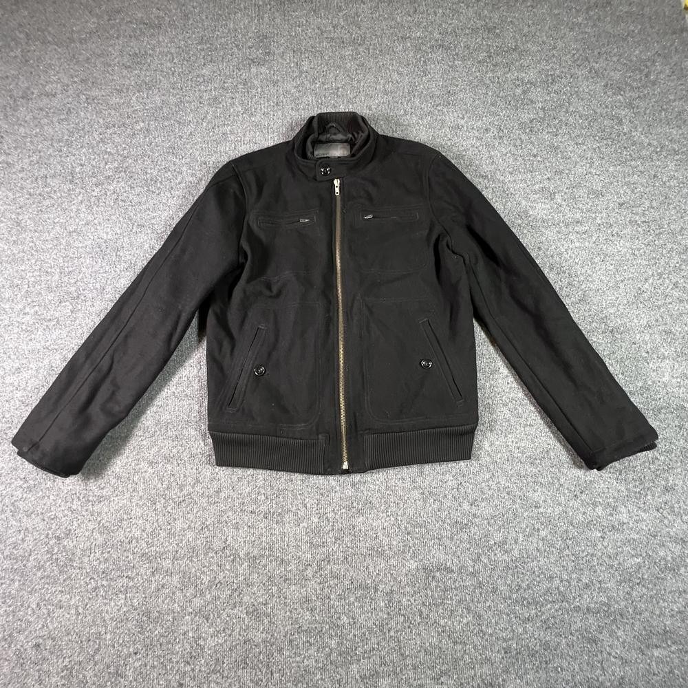 Old Navy Bomber Jacket Men's M Black Wool Winter Lined Full-Zipper Ribbed Hem